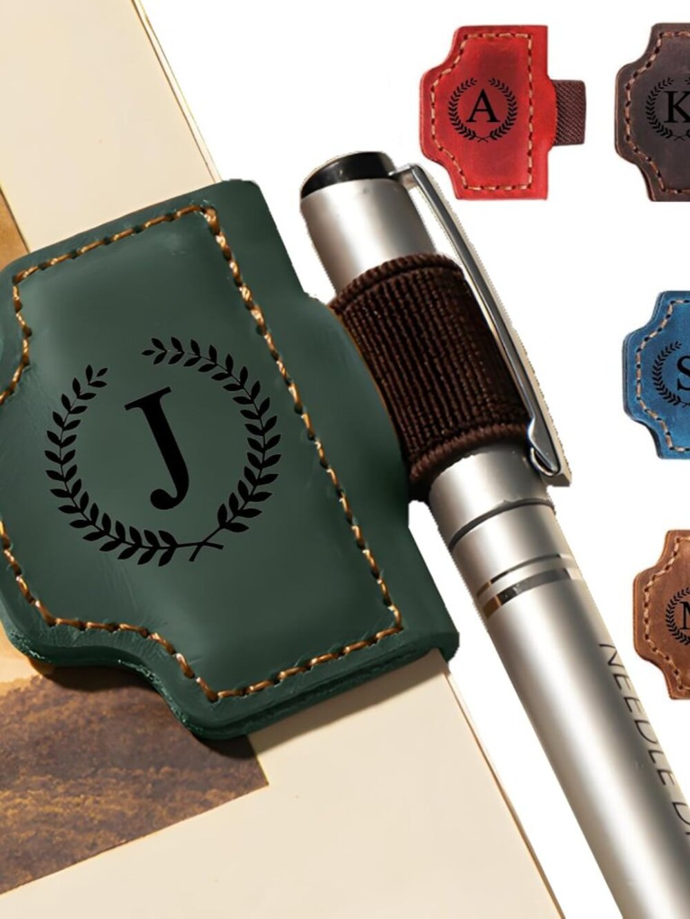 Bygone Mark Personalized Magnetic Leather Pen Holder Bookmark, Custom Bookmarks